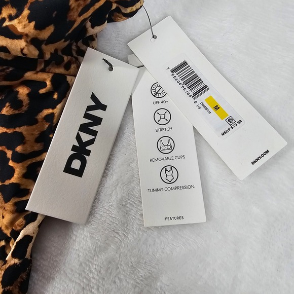 DKNY One Piece Swimsuit Womens Leopard Print Y2K Glam Tummy Control Brown Size M - Picture 5 of 6